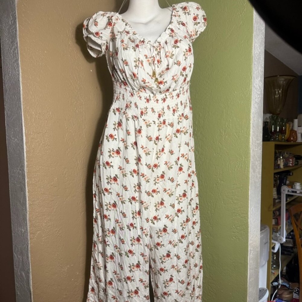 J for Justify Floral Cottagecore Smocked Puff Sleeve Jumpsuit XL